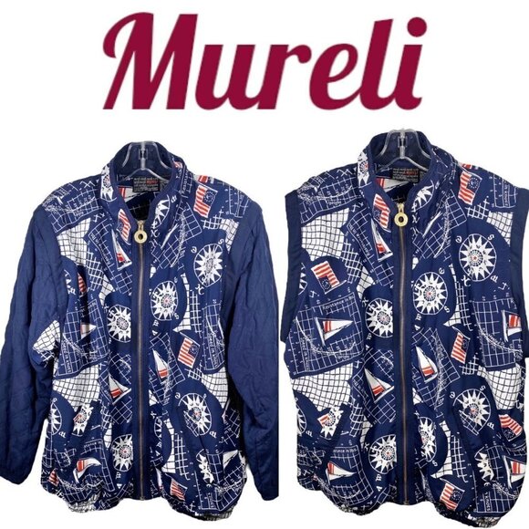 MURELI Vintage 90s Nautical Convertible Quilted Windbreaker Jacket Vest, Large - Picture 1 of 11